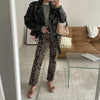 Vintage Leopard Print Denim Jean Women Y2K Casual High Waist Straight Pencil Long Pants Harajuku Streetwear Chic Female Trousers