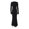 Elegant Vintage Dress Women Fall Flared Full Sleeve Metal Buckle Pleats Solid Casual Simple Skinny Long Bodycon