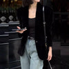 Autumn Black Velvet Women's Blazer Long Sleeve Single Button Casual Loose Temperament Suit Top Female Outerwear