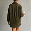 French Contrast Lapel Button Shirt Dress Woman Retro Solid Suede Loose Mini Short Dress Autumn Long Sleeve Pocket Pullover Dress