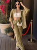 Print Loose Pant Sets Women's Suit Green Oversized Long Sleeve Shirt Set 2 Piece Woman Elegant Floral Lace-Up Trousers Sets