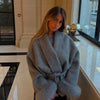 Elegant Lace Up Woolen Overcoat Women Casual Lapel V-neck Full Sleeve Loose Warm Outerwears Lady Autumn Commute Street Coat