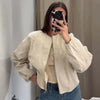 Women O Neck Long Sleeve Embroidery Jacket Front Zipper Loose Crop Outerwear Lady Commuting Casual Outfits