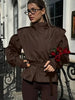 Solid Lace Up Short Trench Coat Lady Chic Stand Collar Wide Shoulder Full Sleeve Loose Coats Daily Casual Windbreaker
