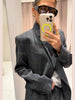 Women Irregular Plaid Blazer Jacket Stand Collar Full Sleeve Split Loose Short Coat Female Daily Commute Outerwear
