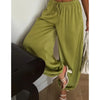 Solid Drapey Satin Loose Harem Pants Women Casual Elastic Waist Drawstring Design Long Pant Lady Commute Versatile Wear