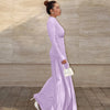 Elegant Pink Irregular Pleated Maxi Dress Women O-Neck Long Sleeve Ruched Slim Long Dress Wedding Guest Evening Party Robes