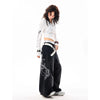 Women Vintage Embroidery Y2K Baggy Jeans Female High Waist 2000s Wide Leg Denim Pants American Retro Harajuku Trouser
