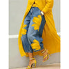 Women's Casual Floral Print Loose Jeans High Waist Cropped Wide Leg Denim Pants Chic Daily Street Plus Size Trousers
