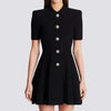 Sml Elastic Knitted Solid Color Flip Collar Button Back Zipper Large hem Pleated Casual Women's Dress
