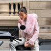 Elegant Faux Fur Knitted Sweater Coat Women Vintage Plush V-neck Pink Cardigan Coats Female Winter Chic Street Knitwears