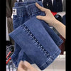 Women Jeans Spring Autumn Korean Wild Elastic Waist Straight Denim Pants Female Trousers Female
