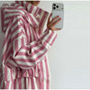 Striped Hooded Long Trench Coat Drawstring Waist Open Front Spring Women Glam Outerwear Warm Casual Lady Windbreaker Jacket