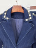 High Street Runway Designer Suit Set Women's Career Style Single Button Washed Denim Beaded Blazer Long Pants Suit