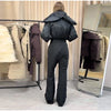 Winter Women's One‑piece Ski Suit Hooded Zipper Pocket Full Sleeve Coat Pant Suits Lady Warm Vacation Skiwear