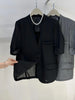 Womens Lightweight Half Sleeve Blazer Collarless One Button Open Front Casual Office Jacket With Pockets