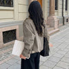 Women Relaxed Fit Short Utility Trench Jacket High Funnel Neck Epaulet Design Double Breasted Cropped Coat Commuter Outerwear