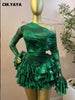 Women Tie Dye Printed Tiered Ruffles Pile Neck Bell Long Sleeve Smock Mini Dress Vacation Vestidos Dresses