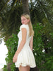 Cream White Polka Dot Mini Dress Women Deep V Neck Short Puff Sleeve Pleated Front Buttons Slim Fit Casual Party Dresses
