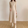 Autumn Winter Slim Long Sleeve Party Midi Dress for Women Knitted Half High Collar Elegant Knitted Sweater Dresses Ladies