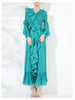 Chic Pleated Women's Dress Irregular Ruched Patchwork Design V Collar Niche Elastic Loose Lace Up Clothing 2DB1191