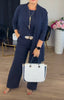 Pant Set Women Three Piece Sets Round Neck Full Sleeve Tops Mid Length Coats Wide Leg Long Pants High Waist Y2k Work