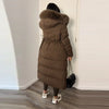 Elegant Fur Collar Hood Belt Long Cotton Jacket Women Zipper Drawstring Waist Parka Down Coat Winter Lady Warm Chic Outwear