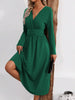 Elegant Solid Color Knit Dress for Women Fall Winter Overlap V-Neck Long Sleeve with Waist Shirring Bodycon Long Maxi Dress
