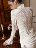 Mini Dresses Long Sleeves For Female O-Neck Slim Tight Bodycon Elegant Solid Soft Daily Casual Lace Patchwork Sheer Sexy Folds
