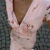 Elegant Floral Long Dress Women's Deep V neck High Waist Office Lady Party Dress Slim Long Sleeve Female Fishtail Dress