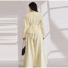 Solid Yellow Pant 2 Piece Set Women's Full Sleeves Buttons Waist-cinching Coats Wide-leg Trousers Ladies Autumn Outfit