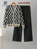 Autumn Two Piece Suits Women V Neck Basics Print Top+Elastic Long Pants Harajuku Casual Knit Sweater Warm Sets