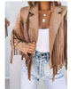 Womens Vintage Lapel Long Sleeve FringeCropped Hippie Motor Biker Cardigan OutwearsFaux Suede Tassel Jacket