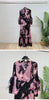 Abstract Print Ruched Womens' Pleated Dress Ruffle Sleeve Pleated Chiffon Long Dresses Party Outfit 2DB7460