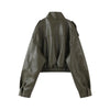 Vintage Zippers Short Leather Jackets Women's Casual Lapel Button Pockets Full Sleeve Coat Autumn Lady Chic Streetwear