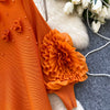 African Women's Pleated Dress Stereo Flower Loose Large Size Stretchy Temperament Long Dress Middle East Wrinkle-Free