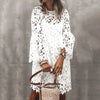 Autumn Women's Solid Color Dress Ethnic Style Sexy Lace Hollow Flower Temperament Elegant Casual Long Sleeved Knee Length Dress