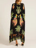 Spring V-neck A-line Dress Animal Pattern Printed Loose Dress Retro Women's Dress