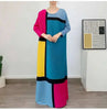 Round Neck Pleated Dress For Women Color Block Long Sleeves Loose A-line Dresses Printed Female Clothing Tide 2YA946