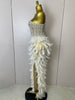Stock Women Sexy Sparkly Rhinestone Mesh Feather Long Dress Elegant Evening Party Celebrate Birthday Performance Costume