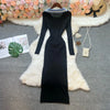 Chic Sexy Wrap Hips Knitted Maxi Dress Women Brand Embroidery Long Sleeve Sweater Dress Autumn Vestido