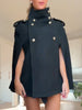 Elegant Women Cropped Cape Coat Stand Collar Epaulet Double Breasted Cloak Jacket Fall Winter British Style Daily Commute Outfit