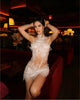 Stock Women Sexy Mesh See Through Pearl Lace Party Mini Dress Celebrate Birthday Photo Shoot Wear Performance Stage Costume
