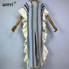 Knitting Rainbow Printing Comfort Warm Winter Holiday Dress Elegant Africa Women Boho Party Long Dress