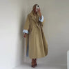 Elegant Khaki Women's Trench Coat Long Autumn Loose Stand Collar Full Sleeved Single Breasted Pocket Side Split Windbreaker