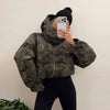 Women's Cropped Coats Camo Printed Hooded Zipper Padded Jacket Autumn Winter Lady Long Sleeve Panelled Loose Coat Outerwears