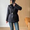 Autumn Winter Lightweight Short Slim 90% White Duck Down Jacket Women Hooded Detachable Sash Warm Down Coat