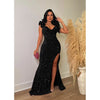 Women One Shoulder Open Back Sequined High Side Split Mermaid Maxi Dress Sexy Club Evening Party Dresses Vestidos