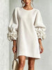 Fall Winter Women Korean Velvet Dress, Long Sleeve Dress with 3D Stereo Floral Cuffs for Party Daily