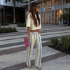 Women Jeans Straight Stripe Button Detail Jeans Female High Waist Loose Curved Wide Leg Denim Pants Vintage Casual Outfit Ladies